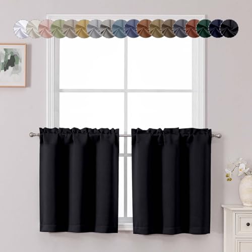 Chyhomenyc Short Black Out Curtains 24 Inch Length, Small Blackout Curtain Rod Pocket Half Window Curtains for Kitchen Basement Cabinet Camper RV Bunk, 2 PCS, Each 30" Wx24 L, Black - color: Black, size: 30"W x 24"L (Pack of 2)