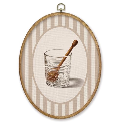 CGBHW Modern Honey Kitchen Oval Wall Art Decor, Honey Cup Canvas Prints Framed, Cooking Tools Neutral Wall Art Hanging Decor for Home Kitchen Dining Room Decorations, 8.6x11.4 Inch - color: Colour05