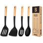 Silicone Cooking Utensils Set, Perfectly Angled for Frying, Mixing,Serving,Draining,Turning and Stirring, BPA-Free Matte Silicone, Wood Handles, Safe for Nonstick Cooking Surfaces,4 Pack (Black) - color: Black