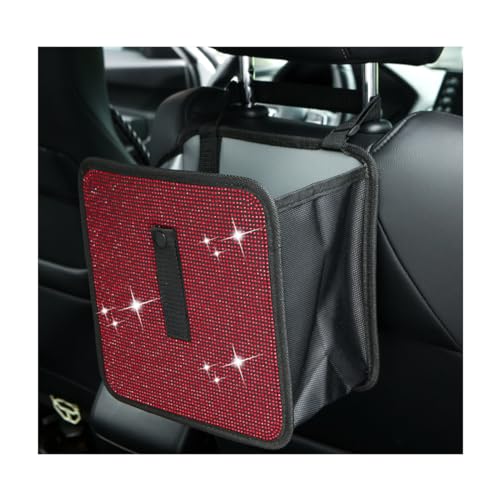 Ohleats Foldable Car Trash Can, Bling Rhinestone Oxford Auto Hanging Garbage Bag, Crystal Leakproof Foldable Waste Organizer Universal for Most Vehicles, Interior Car Accessories (Red) - color: Red