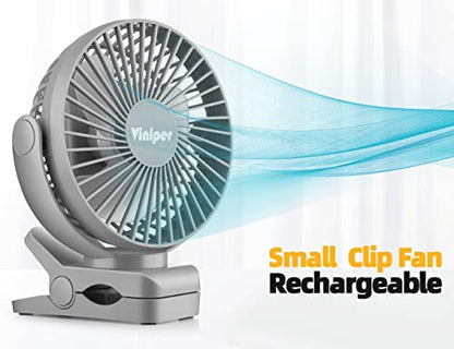 Viniper 6 inch Rechargeable Clip on Fan, 5000mah Battery Desk Fan : 360° Rotation & 3 Speeds Strong Wind Portable Fan, 8-30 Working Hours, Quiet and Powerful (Gray) - color: Grey, style: 5000mah Clip fan