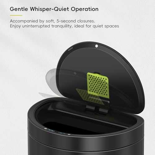EKO Mirage Semi-Round 47L / 12.4 Gal Motion Sensor Trash Can, Automatic Kitchen Trash Bin with Deodorizer Compartment, Removable Lid & Inner Bucket, Stainless Steel Garbage Can, Matte Black - size: 47L -Premium Semi-Round (Matte Black)