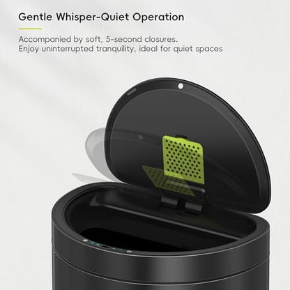 EKO Mirage Semi-Round 47L / 12.4 Gal Motion Sensor Trash Can, Automatic Kitchen Trash Bin with Deodorizer Compartment, Removable Lid & Inner Bucket, Stainless Steel Garbage Can, Matte Black - size: 47L -Premium Semi-Round (Matte Black)