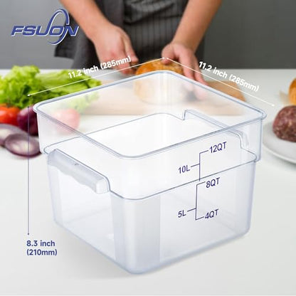 4 Pack Clear Food Storage Containers with Lids and Handles Polycarbonate Square Commercial Food Containers, NSF (12Qt) - color: 12Qt
