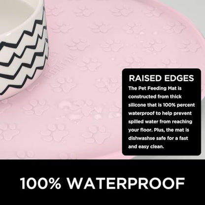 Comtim Waterproof Dog Food Mat - 2 Pack Silicone Pet Food Mat Dog Food Bowl Mats Cat Water Mats Eating Tray, Non-Slip Pet Placemat with Lip for Messy Drinkers to Protect Floor,Pink 11"×11" - color: Pink
