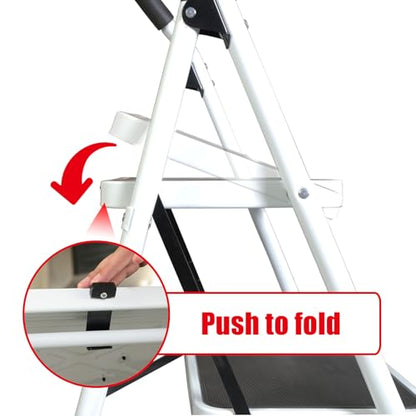 Big RED Ergonomic 4 Step Folding Ladder with Anti-Slip Pedal: Step Stool with Padded Handle for Kitchen, Household, Offices - style: 4 Step Ladder