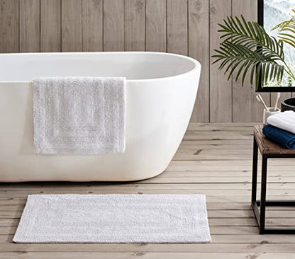 Eddie Bauer - Bathroom Rug, 100% Soft Plush Tufted Cotton Bath Rug, Highly Absorbent, Quick-Dry, and Skid-Resistant Backing (Logan White, 2 Piece) - color: White, style: 2 Piece