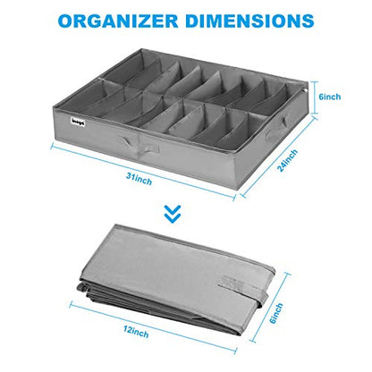 INAYA Under Bed Shoe Storage Organizer Set of 2, Fits 32 Pairs, Underbed Shoe Box Storage Containers Adjustable Dividers w/Bottom Support, Clear Foldable Shoes Storage w/Reinforced Handles - size: 16+16 Cells (Adjustable Dividers)