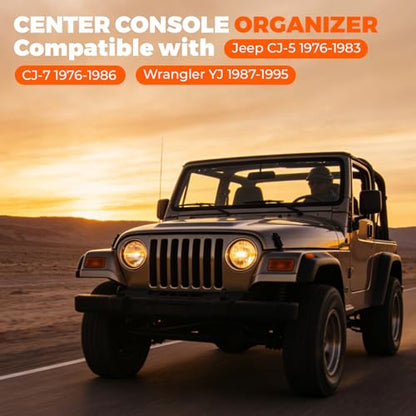 Center Console Between Seat Organizer for Minivans,SUVs,Compatible with Jeep CJ-5 1976-1983, CJ-7 1976-1986,Wrangler YJ 1987-1995, Console Organizer Storage Box with Cup Holders,phone storage,drawers - size: Jeep Organizer