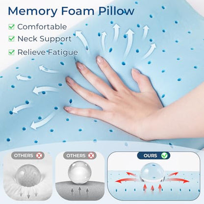 Neck Pillow for Sleeping, Travel Pillow, Camping Pillow, Ergonomic Memory Foam Compressible Medium Firm, Ideal for Home, Bedroom, Office and Camping (Light Grey, S)