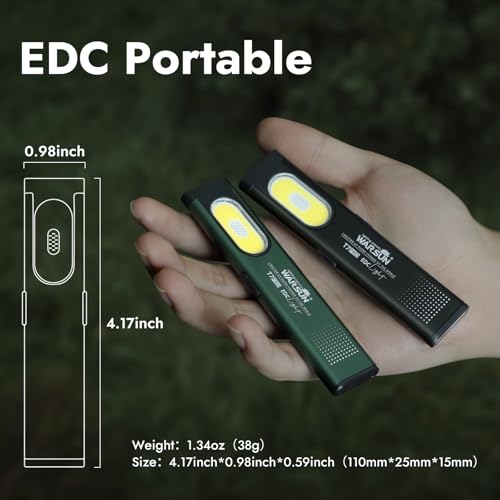 WARSUN T7 Flat Rechargeable Flashlight, Slim Pocket LED EDC Light with Clip and Magnetic Base, Small Thin Handheld Flashlight for Night Walking, Emergency, Car Repair, USB C Charging - color: Black-1Pcs