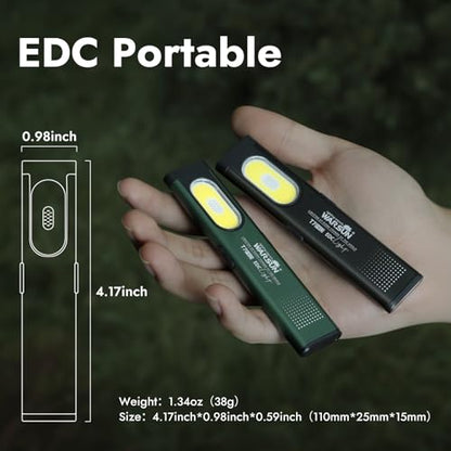 WARSUN T7 Flat Rechargeable Flashlight, Slim Pocket LED EDC Light with Clip and Magnetic Base, Small Thin Handheld Flashlight for Night Walking, Emergency, Car Repair, USB C Charging - color: Black-1Pcs