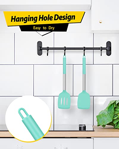 Pack of 2 Silicone Solid Turner, Non Stick Slotted Kitchen Spatulas, High Heat Resistant BPA Free Cooking Utensils, Ideal Cookware for Fish, Eggs, Pancakes(Green) - color: Green