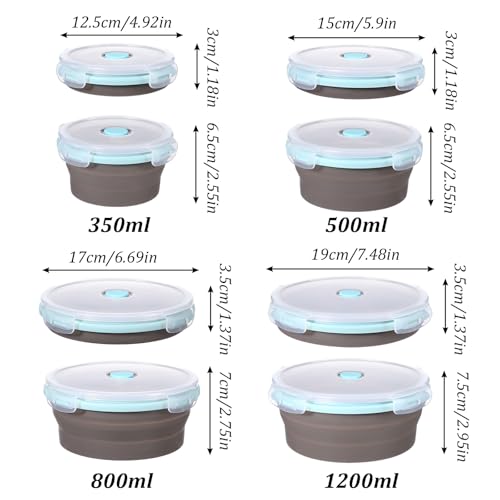 4 PCS Collapsible Bowls with Lids Silicone Collapsible Mixing Bowls for Camping Portable Salad Bowl Food Storage Containers for Hiking, Camping, Travel 12/17/27/40oz