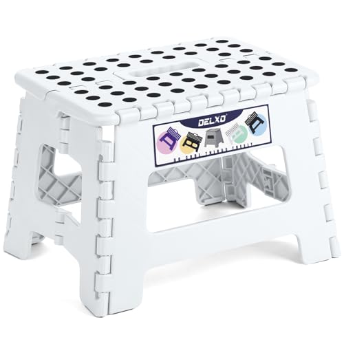 Delxo 9 Inch Folding Step Stool,White Step Stools for Kids Foldable,Portable Collapsible Step Stool with Handle, Folding Stool for Kitchen Bathroom,Bedroom,Garden - color: White, size: 9 Inch