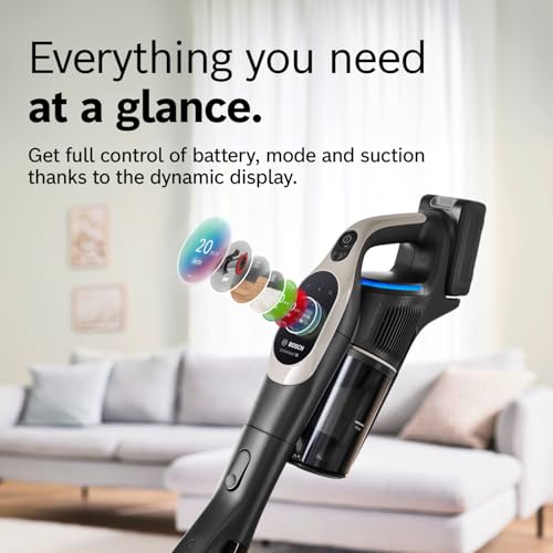Bosch Unlimited 10 Cordless Stick Vacuum Cleaner - 2 Batteries Included, Up to 140 Min Total, Bendable Tube, Fast Charger, Pet Hair, Hard Floors and Carpets, 7 Accessories, Dark Cream