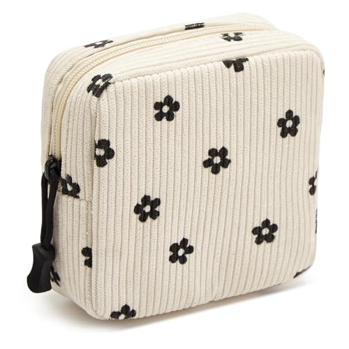 Small Makeup Bag for Purse,Mini Cosmetics Bag cute Zipper corduroy Cosmetic Pouch Storage Pouch Travel Toiletry Organizer for Women Girls(Flower) - color: B-Flower A