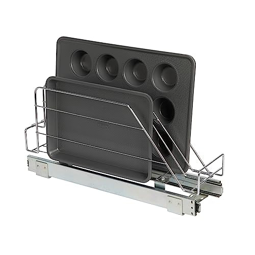 Household Essentials Glidez Multipurpose Chrome-Plated Steel Pull-Out/Slide-Out Storage Organizer for Cookware and Bakeware - Fits Standard Size Cabinet or Shelf, Chrome - size: 5" - Extended, style: Single Tier