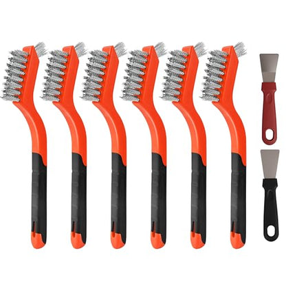6 Pieces Stainless Steel Wire Brush Set, Stainless Steel Bristles for Cleaning Welding Slag and Rust,Scratch Brush with Mini Head & Hanging Hole for Everyday Cleaning - color: Stainless steel