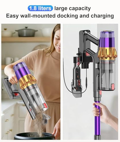 Cordless Vacuum Cleaner, 650W 55KPA 70Mins Anti-Tangle Wireless Vacuum,Rechargeable Vacuum with Green Light,Powerful Stick Vacuum for Home Carpet/Hardwood Floors,Purple