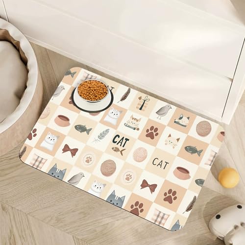 Cute Cat Toy Print Dog Food Mat for Floors,Absorbent Pet Food and Water Bowl Mats,Non-Slip Pet Feeding Mat,Pet Supplies 12" x 20" - color: Cute Cat Toy Print, size: 12"×20"