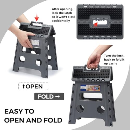ACKO Folding Step Stool 13 inch Height Premium Heavy Duty Foldable Step Stools for Adults and Kids, Kitchen Plastic Small Collapsible Stepping Stool Hold Up to 300 LB Dot Grey (1 Pack) - color: Dot Grey, size: 13 Inch