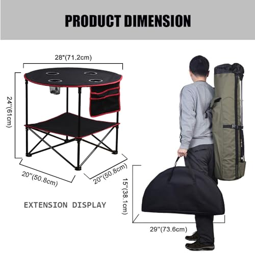 LEADALLWAY Camping Table Folding Picnic Table with 4 Cup Holders and Side Storage Bag Collapsible Canvas Portable Tables Folding with Carry Bags for BBQ Outdoor Fishing | Portable, Collapsible, with 4 Cup Holders and Side Storage Bag, for BBQ Outdoor Fish
