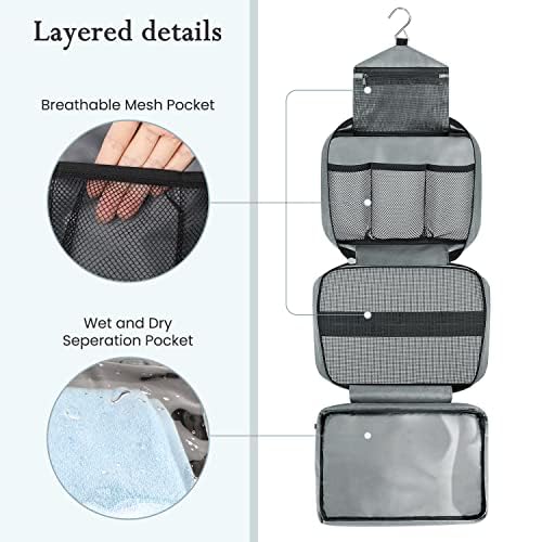 Maliton Toiletry Bag for Men & Women Travel Toiletry Bag Hanging Toiletry Bag Hygiene Organizer with 4 Compartments Waterproof Bathroom Shower Bag Large Toiletries Travel Bag (Gray) - color: Grey