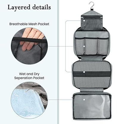 Maliton Toiletry Bag for Men & Women Travel Toiletry Bag Hanging Toiletry Bag Hygiene Organizer with 4 Compartments Waterproof Bathroom Shower Bag Large Toiletries Travel Bag (Gray) - color: Grey