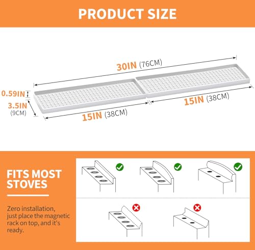 BFONS 30 Inch Silicone Magnetic Stove Top Shelf, Kitchen Over Stove Spice Rack Shelf Apartment Home Must Haves Kitchen Gadgets for Above Stovetop Seasoning Organization Storage (White) - color: White