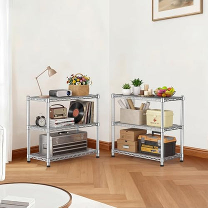 3-Shelf Metal Wire Shelving Unit Adjustable Metal Shelf Heavy-Duty Steel Storage Rack Display shelves Organizer for Office Kitchen Bathroom Laundry Pantry Basement Garage 13.97"D x 29.8"W x29.1"H - size: 3-Tier-Silver[13.97"D x 29.8"W x29.1"H]