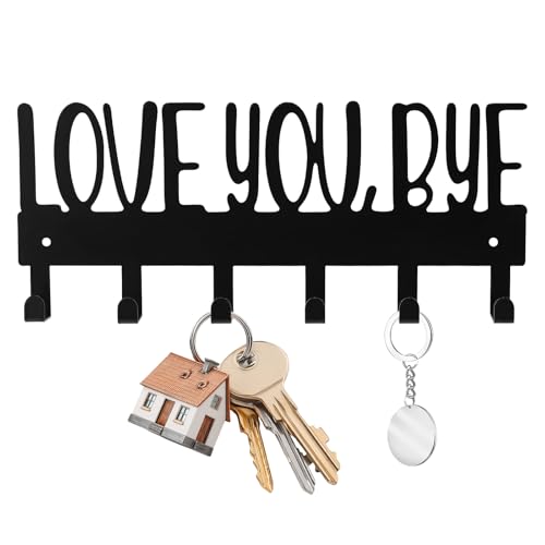 Lyreh Love You Bye Sign Key Holder Hook, Metal Wall Mount Hanger Rack with 2pcs Nails & Caps for Key Coats Hats Easy Installation Ideal Entryway Decor Home Organization Gift(Black) - style: Love You Bye