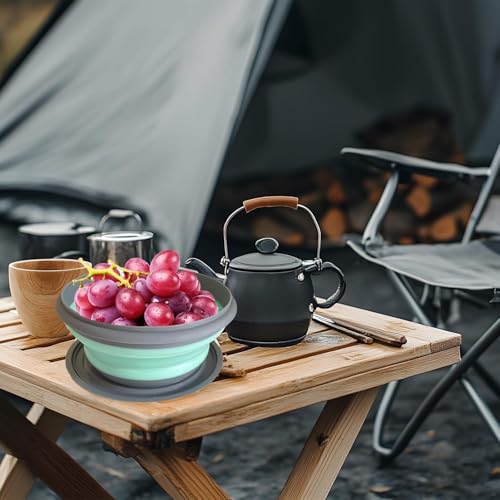Collapsible Camping Bowl with Lid, 3 Pcs Silicone Salad Bowl Serving, Microwave Foldable Soup Ramen Serving for Travel, Picnic, Rv(Blue) - color: Light Blue-1