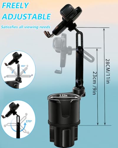 Cup Phone Holder for Car with Expandable Base, 2 in 1 Height-Adjustable Dual Cell Phone Holders Car Cupholder Mount, Friendly Fit Large Bottle & iPhone All Cellphone for Truck SUV | No Shake Design - color: Gray
