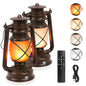 2 Pack Vintage Lantern Flickering Flame Rechargeable LED Retro Camping Lights 4 Modes Remote Control Battery Powered Outdoor Lamp Hanging Lanterns
