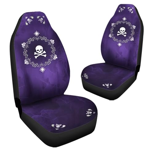 Bulopur Skull Flowers Purple Print Automobile Front Seat Cover, Automotive Seat Cover Accessories, Breathable Front Car Seat Cover Pack of 2 - color: Purple Skull Floral
