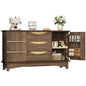 STO'SENSE Buffet Cabinet with Stroage, Large Sideboard Buffet Cabinet w/ 3 Drawers, Solid Wood Handle, Modern Coffee Bar Station w/ 2 Doors, Concealed Storage Shelves & Sliding Tray (Walnut)