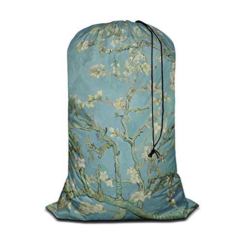 Swono Apricot Branches Laundry Bags with Locking Drawstring Closure for Travel, Home, Camping and Gym Almond Blossom Painting 28"x40", Oxford Cloth, White Flower - color: Apricot Branches