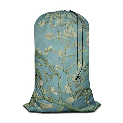 Swono Apricot Branches Laundry Bags with Locking Drawstring Closure for Travel, Home, Camping and Gym Almond Blossom Painting 28"x40", Oxford Cloth, White Flower - color: Apricot Branches