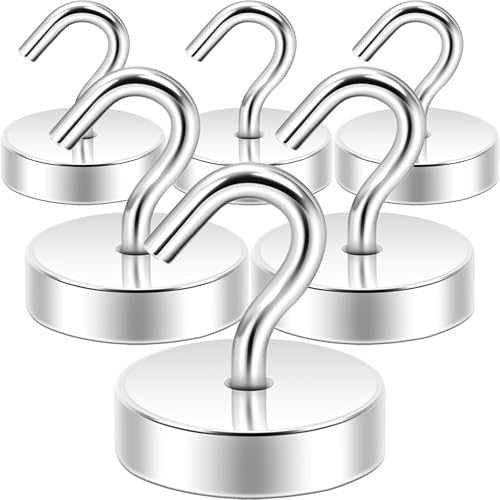 Neosmuk Magnetic Hooks, 60 lb+ Heavy Duty Neodymium Magnet for Hanging, Fridge, Grill, Pot Holders, Magnetic Hanger Swivel Swing for Locker, Toolbox, Classroom Cruise Cabins (White, Pack of 6) - color: Silver, size: 60lb Magnetic Hooks