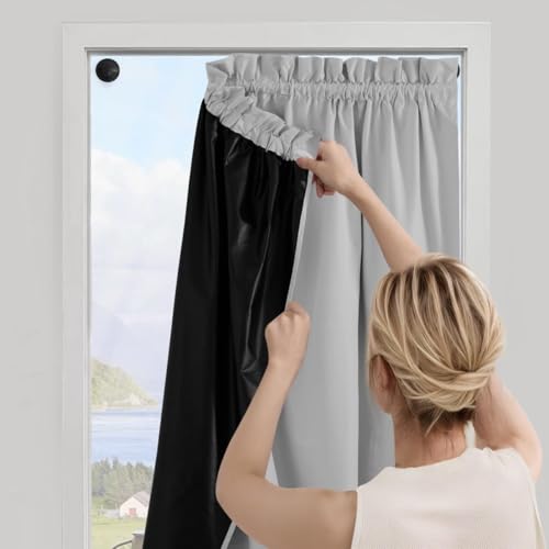 NICETOWN 100% Blackout Portable Curtains with Suction Cups, Lightweight Travel Curtains Easy to Catch & Install Window Treatments Thermal Insulated Blinds for Baby/Bedroom, 1 Panel, W52 x L118 - color: Greyish White, size: 52"W x 118"L (Pack of 1)