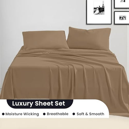 SGI bedding Queen Bed Sheets Set – Premium 600 TC Egyptian Cotton, Crisp & Cooling Sateen Weave, Extra Soft Hotel Collection, Fits Mattresses Up to 16 Inch Deep, Breathable & Long Lasting – Taupe - color: 04 - Taupe, size: Queen