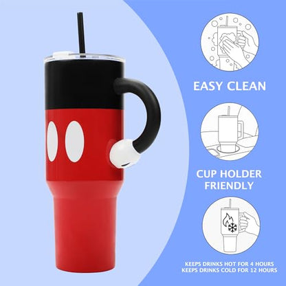 Disney Mickey Mouse 40 Oz Stainless Steel Tumbler With Sculpted Arm Handle - color: Disney Mickey Mouse Red