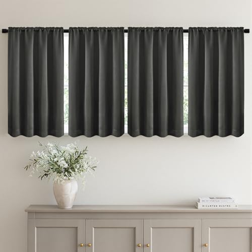MIULEE 36 Inch Short Blackout Curtains Set of 4, Over Sink Kitchen Tier Curtain Thermal Insulated Privacy Drapes Mini Top & Bottom Rod Pocket Cafe Curtains for Small Windows Bathroom RV, Grey - color: Dark Grey, size: 40"W x 36"L (Pack of 4)