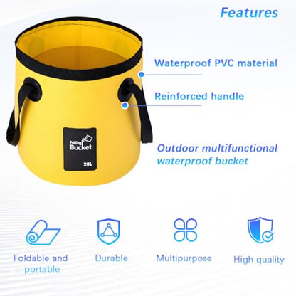 Bittwee 20L 5 Gallon Car Collapsible Bucket with Handle, Outdoor Vehicle Washing Water Folding Container, Leakproof Portable Automotive Wash Basin, Universal for SUV RV Truck (Yellow) - color: Yellow