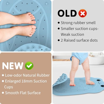 Upgraded Bathtub Mat Non Slip, Kids Bath Mat 30"x 18", Bath Mat for Tub Non Slip with Strong Suction and Textured Surface, Natural Rubber Latex Free PVC Free Safe for Baby, Frog Pattern, Blue - color: Blue