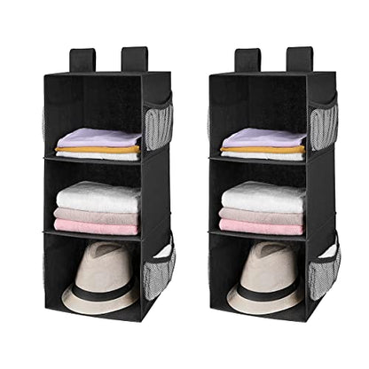 MAX Houser 3-Shelf Hanging Closet Organizers, Collapsible Closet Hanging Shelves for Camper, Nursery Hanging Organizers, Black, 2-Pack - color: Dark