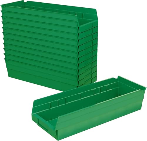 Akro-Mils 30138 Plastic Shelf Bins, Heavy Duty Storage Bins for Garage, Closet, and Drawer Organization, 18" x 6-1/2" x 4", Green, 12-Pack - color: Green