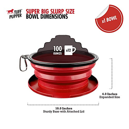 Tuff Pupper SuperBigSlurp Collapsible Dog Bowls, Extra Large Capacity, Portable, Food Safe, Odorless, Non-Toxic Silicone - color: Crimson Red