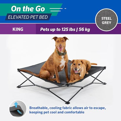 Coolaroo On-The-Go Elevated Dog Bed - Foldable Pop-Up Travel Dog Bed with Breathable, Moisture-Resistant Fabric, Carry Bag Included, Lightweight & Portable, Steel Gray, Extra Large - color: Steel Grey, style: King